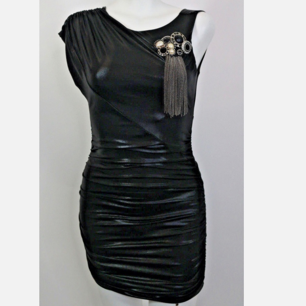 bebe Black Bodycon Dress with Brooch Size XS